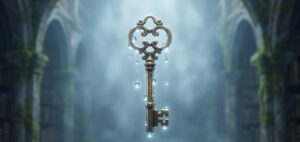 蛇口が止まらない夢の意味と、感情の制御（心理的境界線）を象徴する、水滴を纏う黄金の鍵