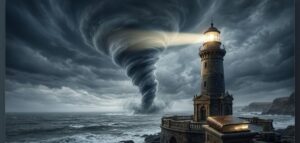 竜巻の夢が象徴する心のカオスを、論理という光で貫く灯台の風景。パニックの調律法と自律神経のサインを説く。