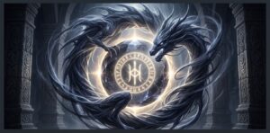 黄金の龍が象徴する強大な精神エネルギーと自己統合を導く論理夢哲学の紋章