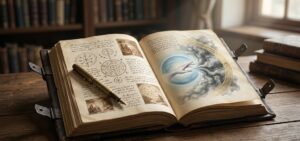 夢の中でクレームを言う体験を、聖域を奪還する防衛信号として描いた概念図。古代の写本には、静寂な球体が混沌とした霧を押し返す様子が描かれており、論理夢哲学の視点から心の秩序を取り戻す過程を表現している。