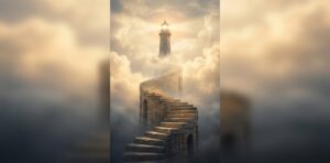 自己のアイデンティティと内なる秩序を象徴する、天へと続く螺旋の階段と精神の灯台。