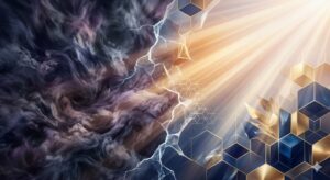 不良を撃退する夢を認知科学的視点で象徴化した、境界線の修復とシステムの再構築を象徴する光のイメージ