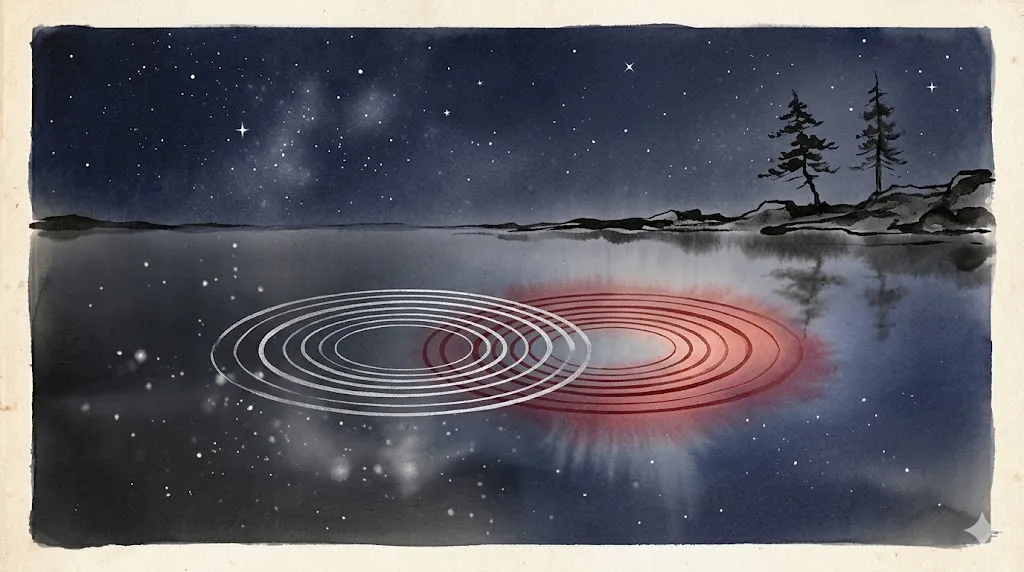 記号論における未知の自分との遭遇とエネルギーの融合を象徴化した静謐なイラスト