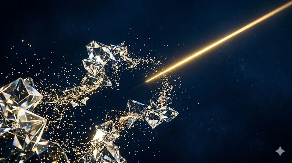 認知科学における記憶の再構築と新しい適応空間の誕生を図解した抽象的なイラスト