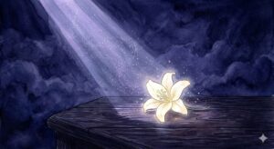 葬式の夢の象徴——暗い藍色の静寂の中で、古い自分を見送り、新しい人生の物語を綴じ直す厳かなイラスト