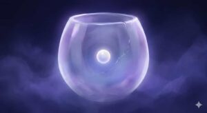 子犬の夢の象徴——意識の器の中で静かに眠る「新しい可能性の種子」を表現した、幻想的なイラスト