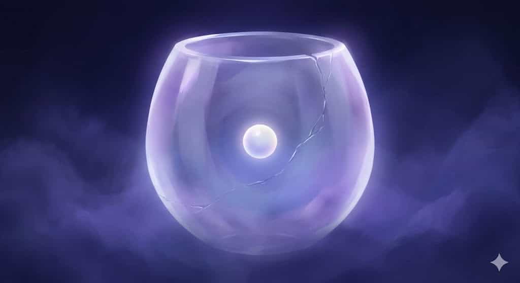 子犬の夢の象徴——意識の器の中で静かに眠る「新しい可能性の種子」を表現した、幻想的なイラスト