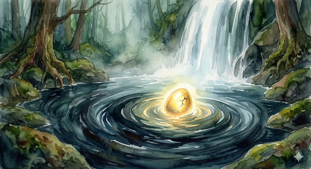 漏らす夢で感じるスッキリ感——古い扉から溢れる金色の光と鍵の象徴的なイラスト