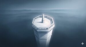 塔の夢の象徴——日常を俯瞰し自律的な視座を取り戻す「超越的な観測所」をイメージした幻想的なイラスト