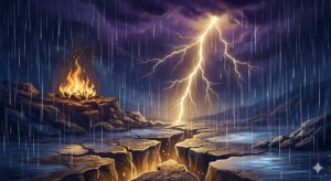 地震・雷・火事・大雨の夢を複雑系科学的視点で象徴化した、システムの再構築とエネルギー放電のイメージ