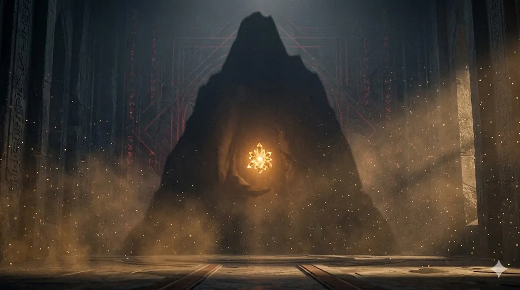 現象学における巨大な存在への威圧感と包容感の共存を視覚化した幻想的なイラスト