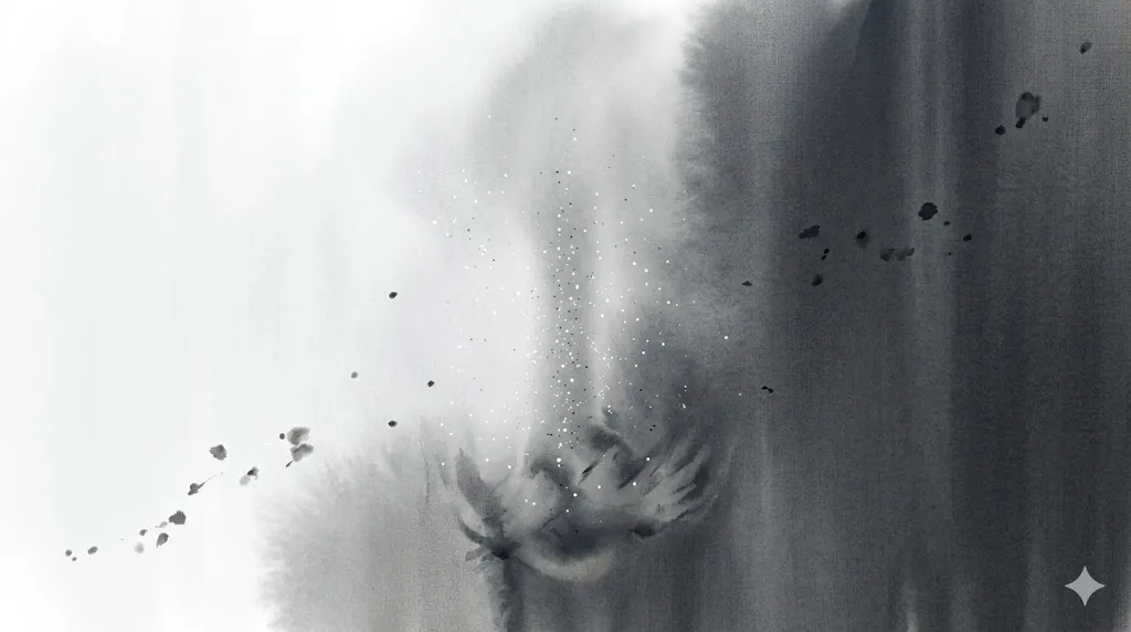 現象学における自己変容の曖昧さと感覚の揺らぎを象徴化した静謐なイラスト