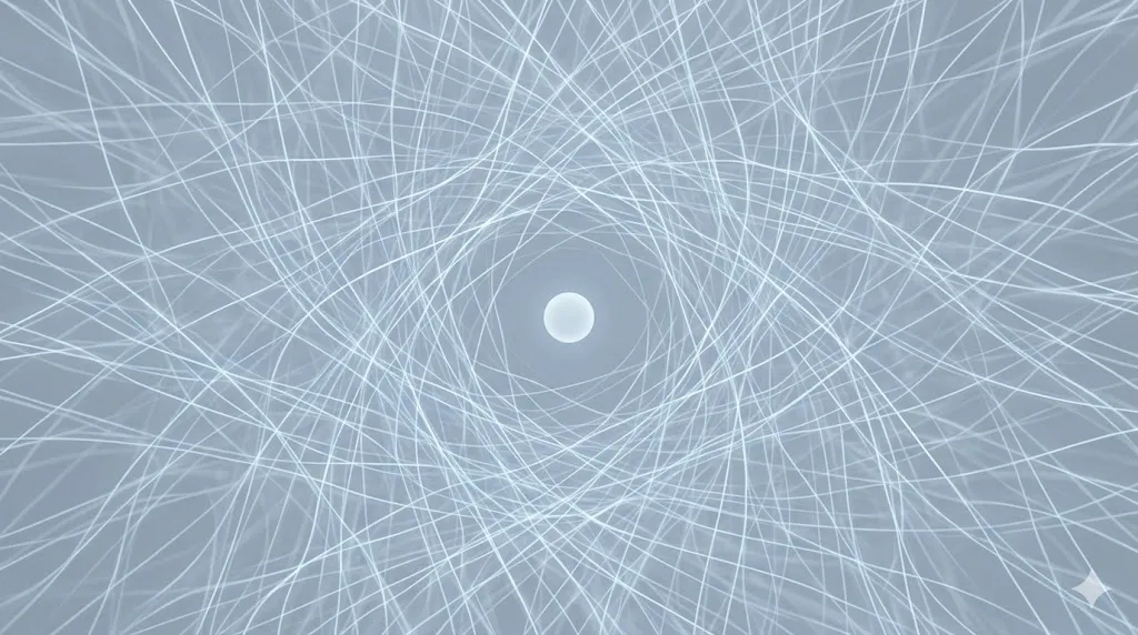 社会集団における個の意志の飽和と役割の重なりを視覚化した抽象的なイラスト