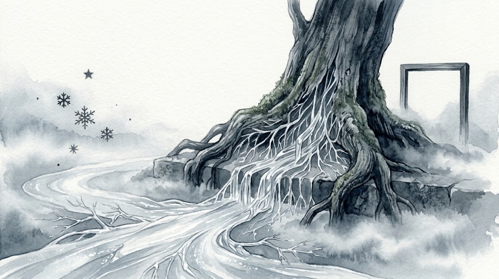 民俗学における家系的責任からの解放と新たな門出を象徴化した静謐なイラスト