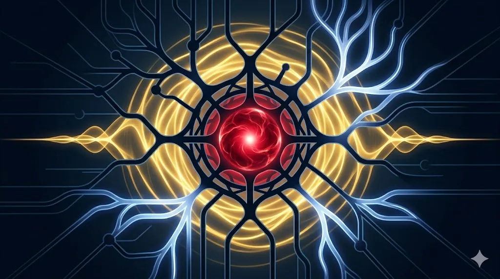 時間生物学における生命力の活性化と肉体的なリズムの再設定を図解した抽象的なイラスト