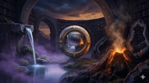 泣く・怒る夢をユング心理学的視点で象徴化した、静寂な水流と琥珀色の灯火が交錯する精神的風景