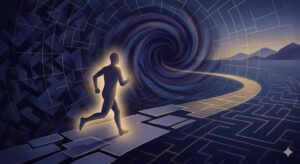 追いかけられる夢を認知科学的視点で象徴化した、複雑なシステムから逃れ自己信頼へ向かう精神的風景