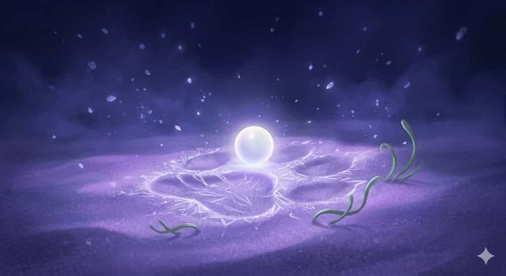 子犬の足跡から芽吹く植物——自分の中に生まれた「新しい可能性の種子」を象徴する幻想的なイラスト