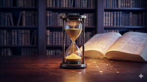 仕事の夢での失敗を認知科学的視点で象徴化した、砂時計と光るシミュレーション回路のイメージ