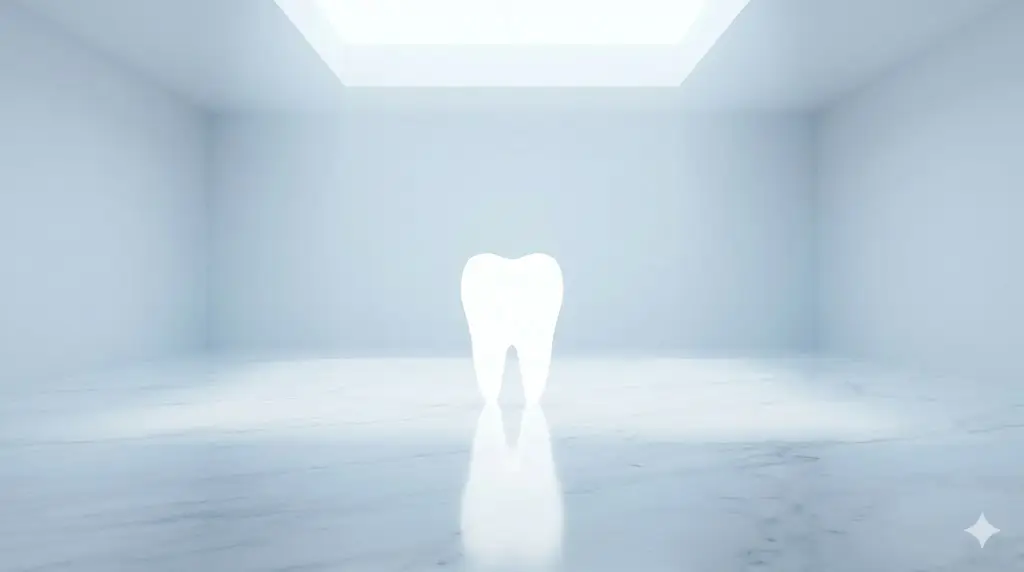歯が全部抜けた後の「聖なる空白」を象徴する、白く静謐な空間と再生の光