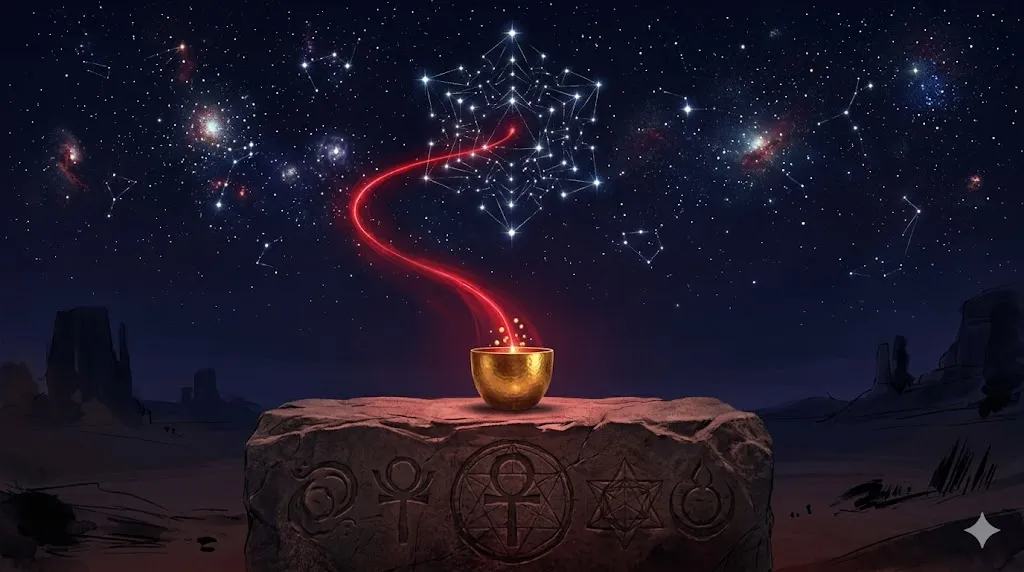 文化人類学における新生の契約と魂の移行儀礼を象徴化した静謐なイラスト