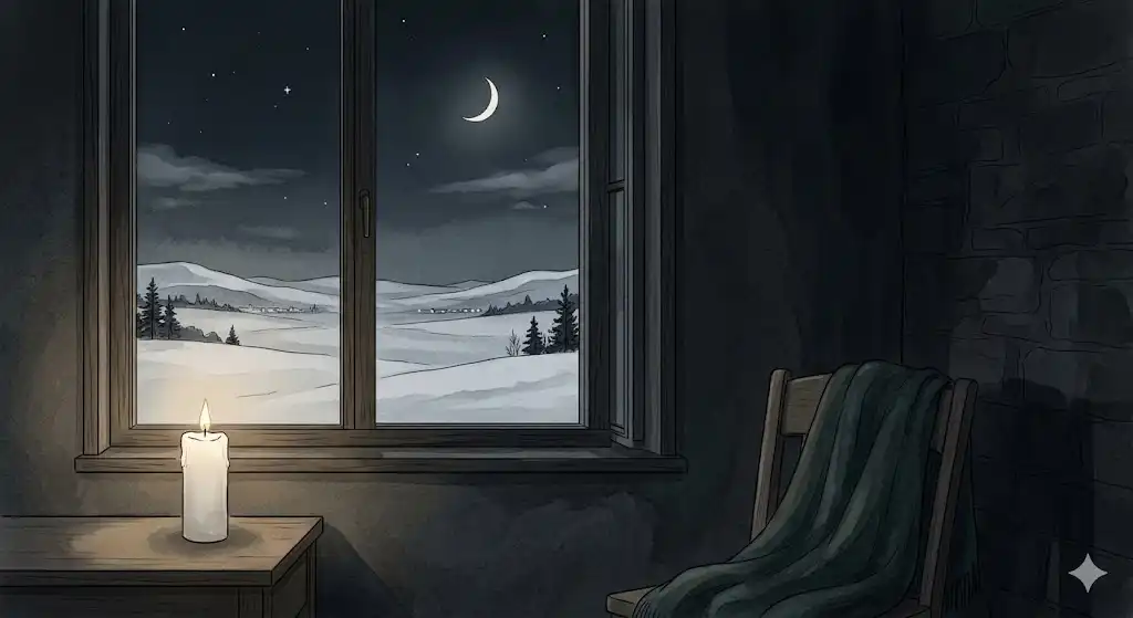 過剰な情報を遮断し心をセーフモードへ還す夜の調律を象徴する一本の蝋燭のイラスト