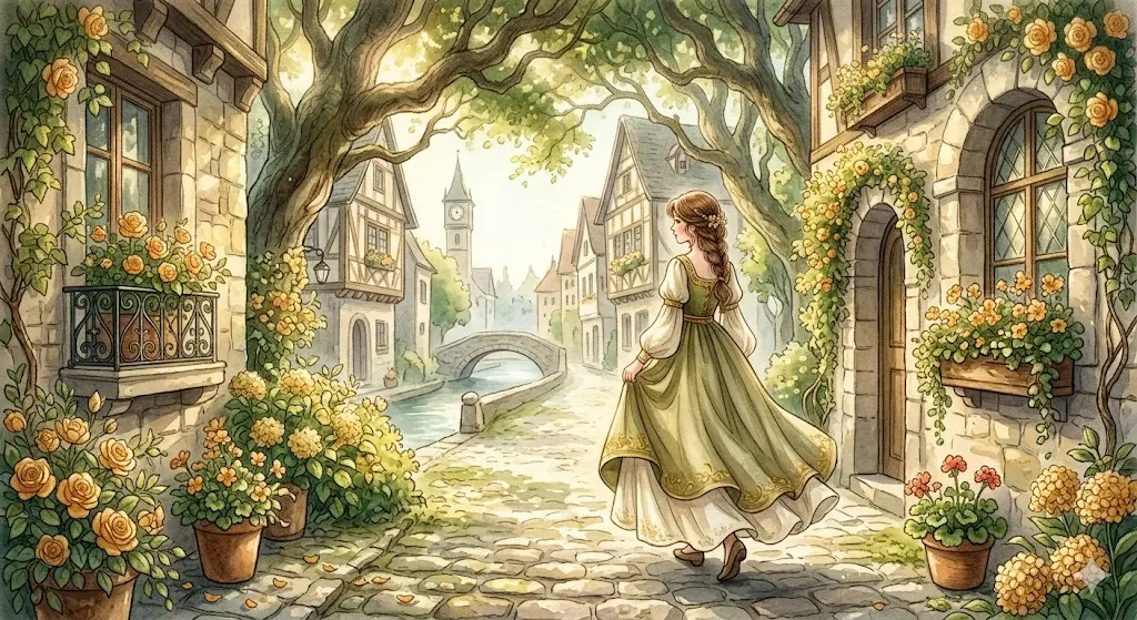 夢の中で好きな人とデートする情景と、自身の内なる理想の自己像を重ね合わせるイラスト