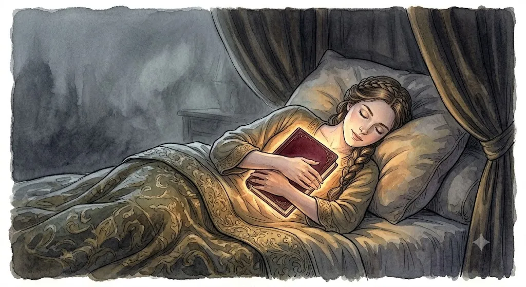 他人の作った物差しを破棄しボルドー色のノートを抱いて深く眠る好きな人の夢のイラスト