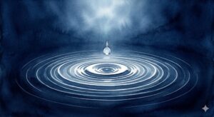 深く静かな青い海に落ちる一滴の水とカタルシスを象徴する溺れて死ぬ夢のイラスト