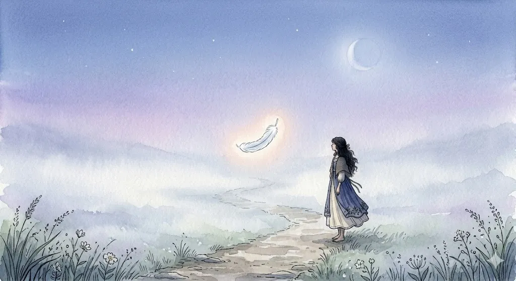 何かを失う夢の象徴である空白と、そこに差し込むパールホワイトの光を描いた幻想的なイラスト
