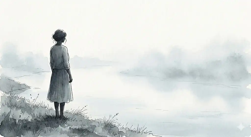 水の夢を見る読者の過マルチタスクや感情の滞りを映し出す霧の川のイラスト