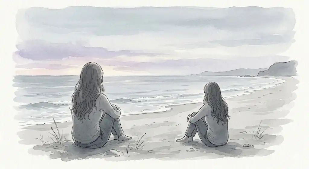 津波の夢の恐怖を静かに振り返る、朝の海のイラスト