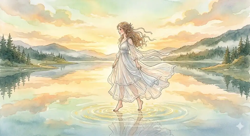 水の上を歩く夢が持つ自己統御の意味を解き明かす調和のイラスト