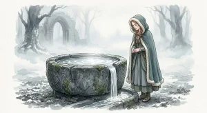 水で洗う夢が持つ意味と自己イメージの刷新を象徴する、静かな霧の中の水のイラスト