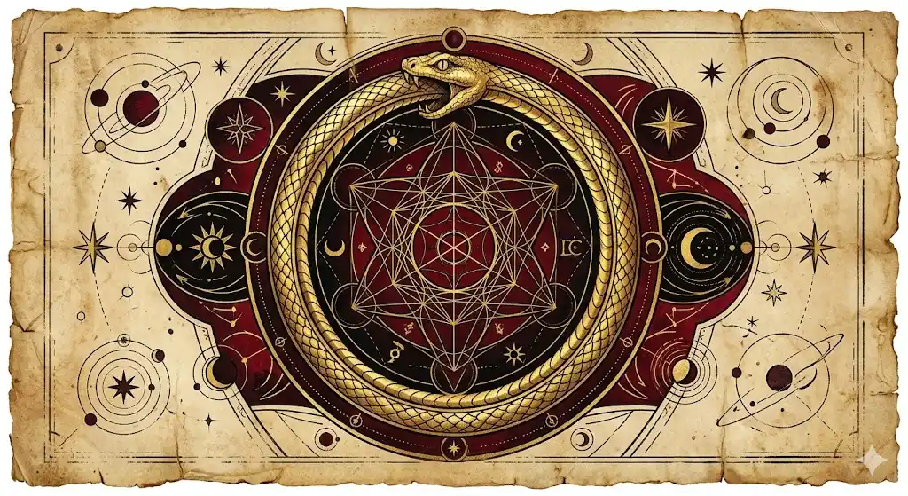 文化人類学や神話学が語る黄金の蛇の象徴を表した、神聖幾何学のイラスト