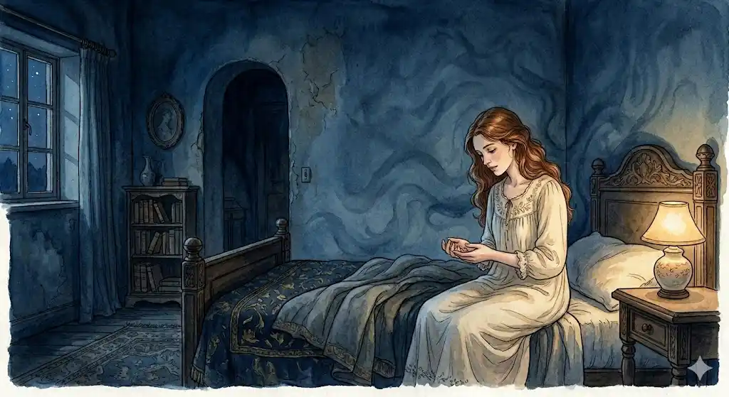 蛇がたくさん出る夢を見た朝の不安と静かな変化の兆しを表す女性のイラスト