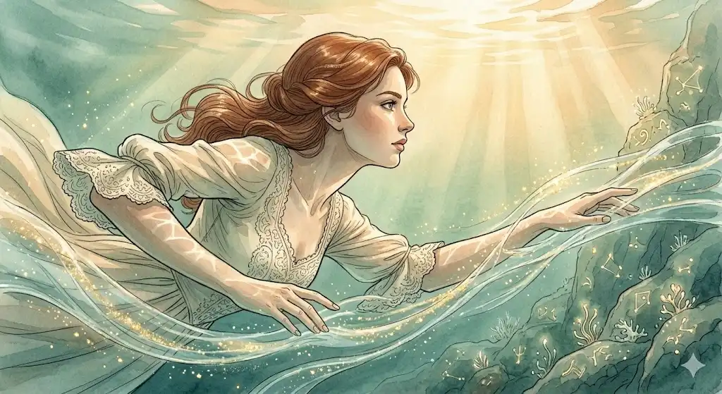 海を泳ぐ夢が示す、自らの手足で水流を掻き分けて能動的に進む女性のイラスト