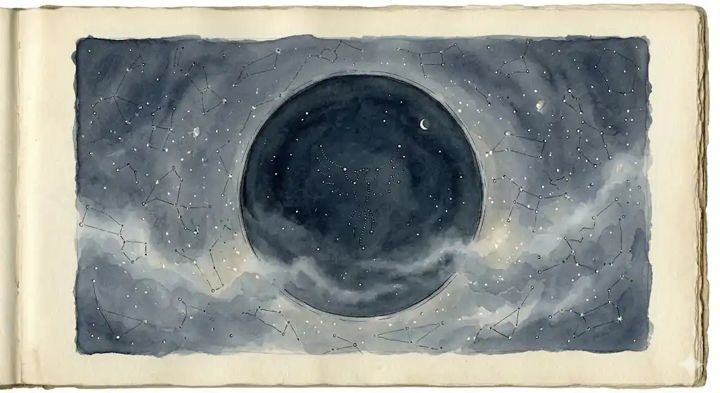 夜空の中にもうひとつの夜空が浮かぶ、眠る夢・寝る夢の神話的なイメージイラスト