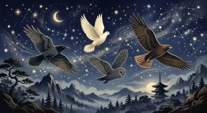鳥の夢の意味を象徴する、夜空を飛ぶ複数の鳥のシルエット