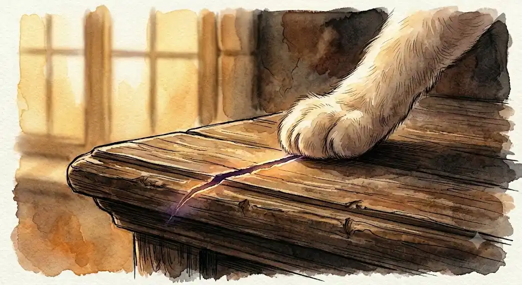 猫の爪が表面だけを走り線の痕を残す警告の構造を示すイメージ画像