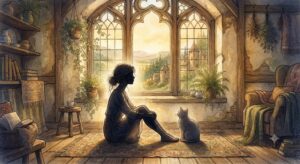 猫を飼う夢が示す深層心理を象徴する、朝の光が差し込む部屋で猫と静かに過ごす人物のシルエット