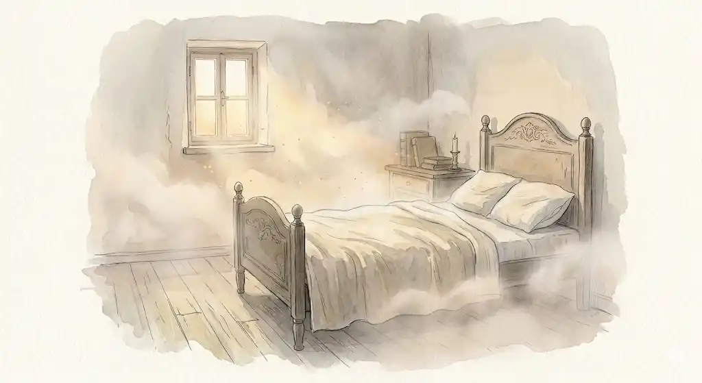 一人で寝る夢が示す変化を象徴する、静かな部屋に差し込む柔らかな光の挿絵