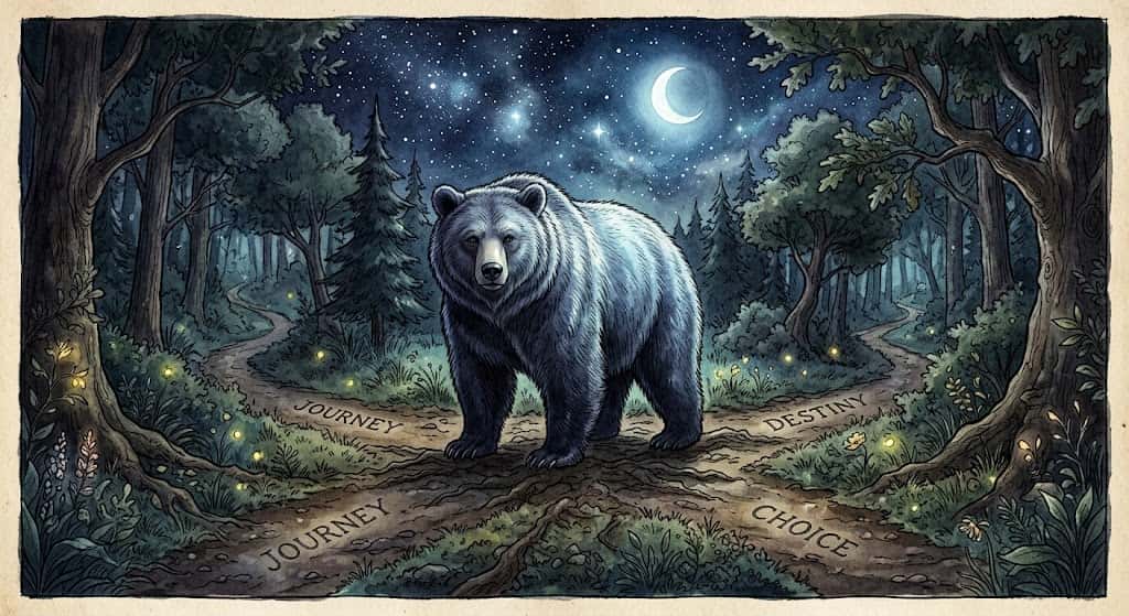 熊の夢の意味を4つの潮流に分けて俯瞰する、幻想的で象徴的な熊のアイキャッチイメージ画像です
