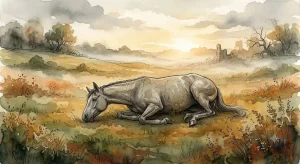 見知らぬ草原に横たわる灰色の馬が語る、馬の死骸の夢占いが示す静かな終わり