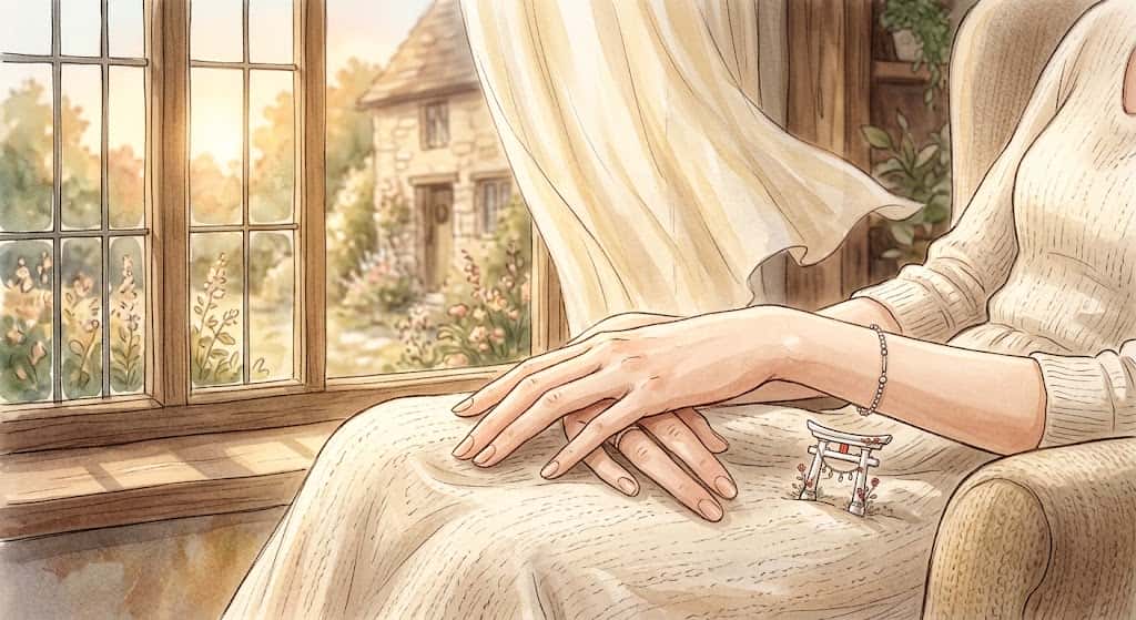 白い鳥居が見せた余韻を、穏やかな日常の中で静かに味わう人物を描いた夢占いの情景