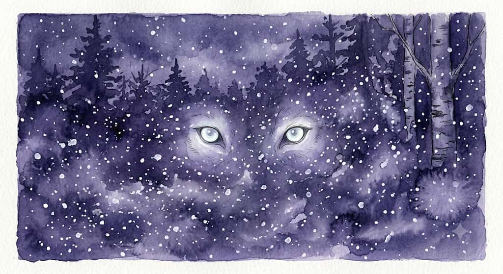 振り向く勇気と信頼の芽生えを象徴する、白い狼への眼差しを描いたイメージ