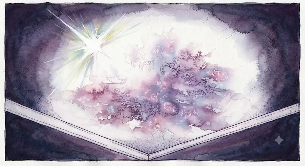 現象学の視点から、狼に噛まれる夢の痛みという生々しい体験の質感を描いたイメージ