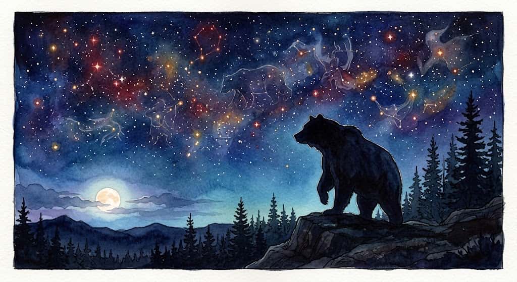熊が出てくる夢と予兆を描く、文化人類学・神話学の視点による星空の熊のイメージ