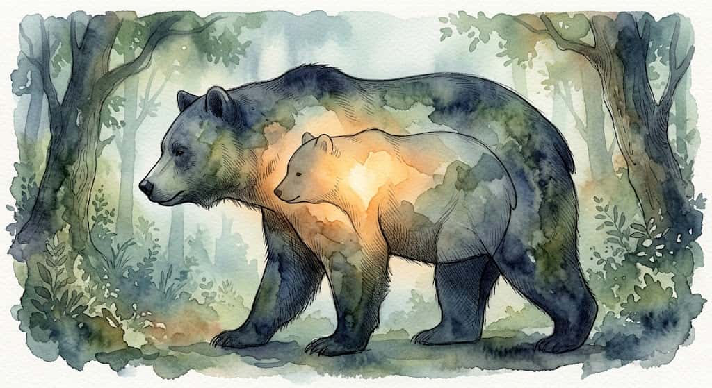 ユング心理学の視点で、熊の親子の夢に潜む二つの心の重なりを描いた図