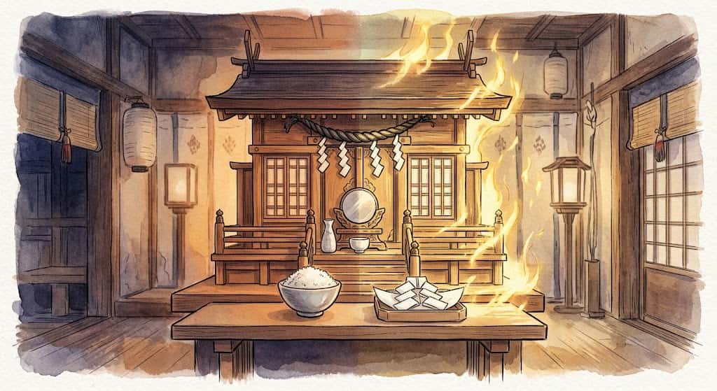 静かな祈りと切実な祈り、二つの心の状態を象徴する光の対比イラスト
